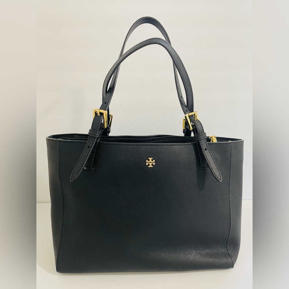 Tory Burch Medium York' Buckle Saffiano Leather Tote Handbag In Black